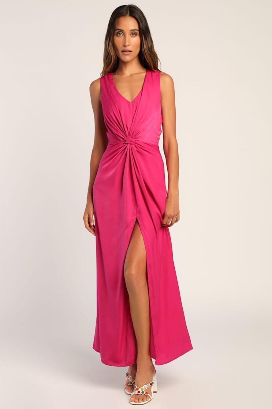 New Lulu’s See Me Stun Magenta Sleeveless Knotted Maxi Dress formal size small